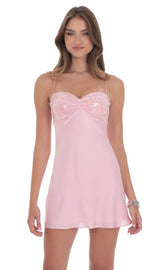 Satin Sequin Bust Dress in Pink